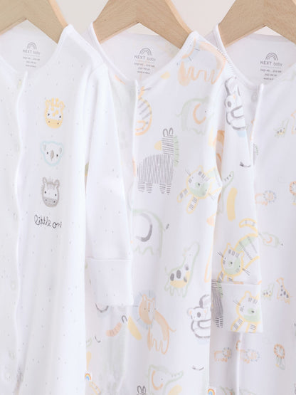 White Safari Baby Sleepsuits 3 Pack image 7