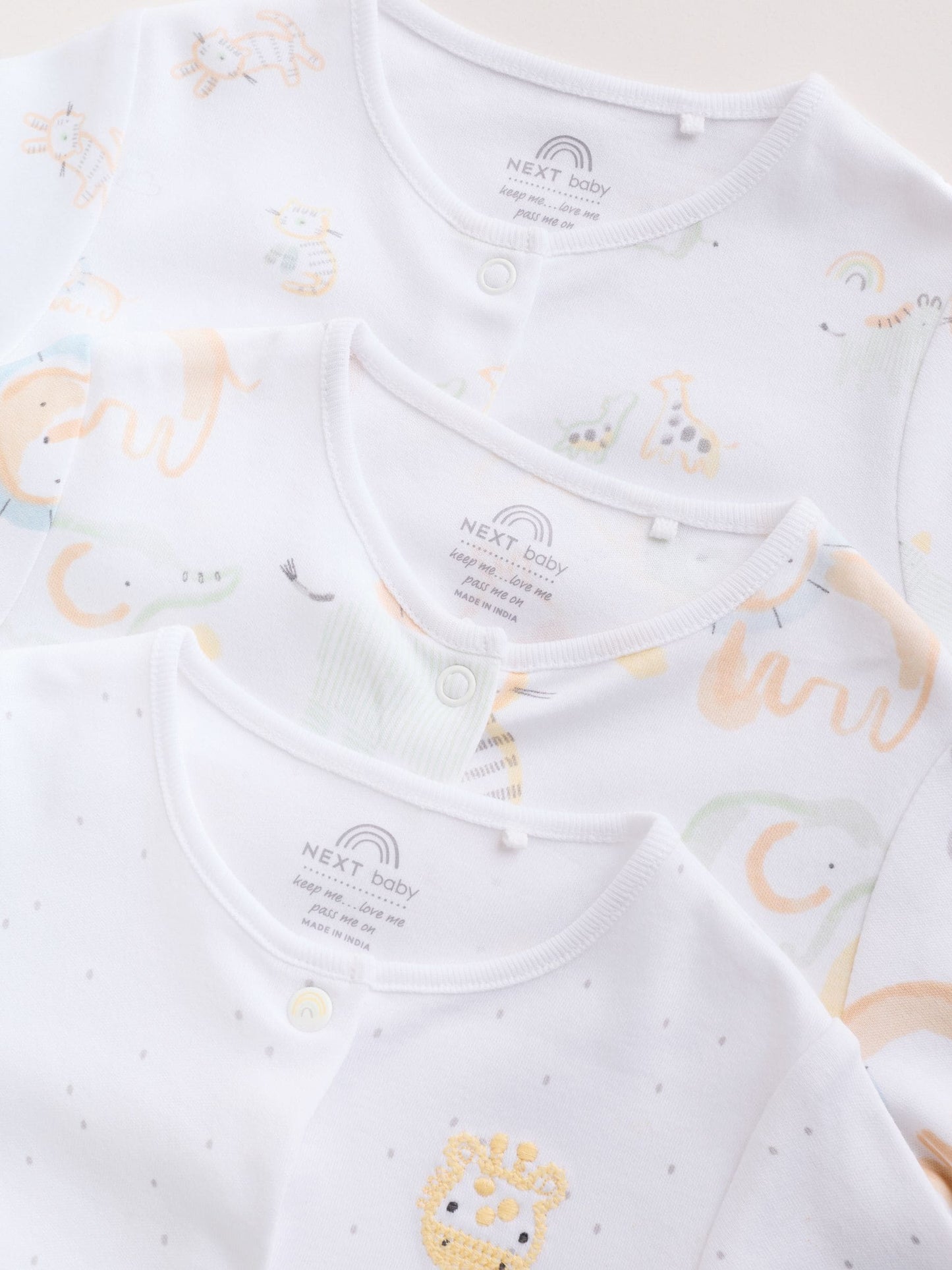 White Safari Baby Sleepsuits 3 Pack image 8