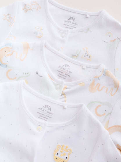 White Safari Baby Sleepsuits 3 Pack image 8