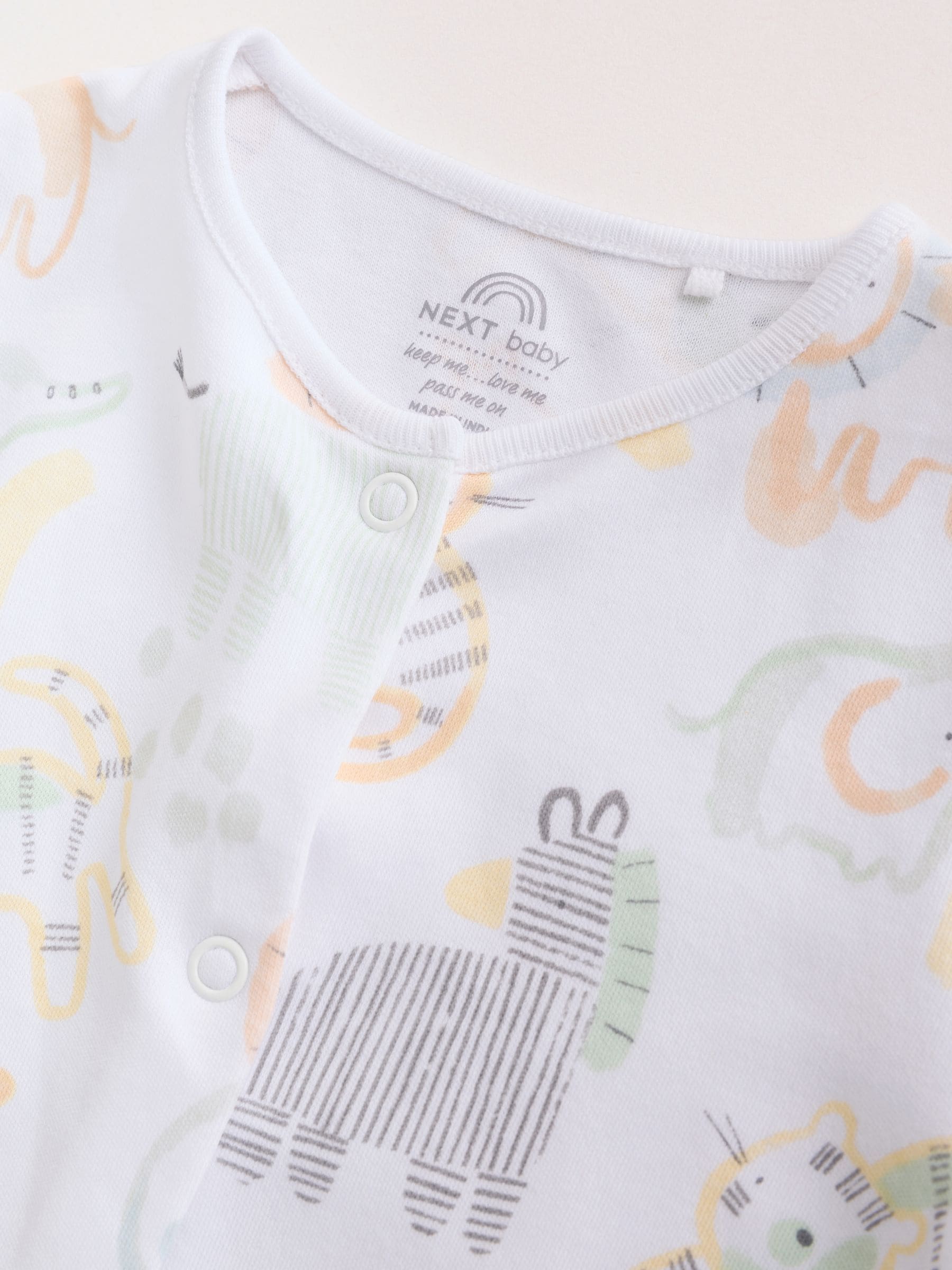 White Safari Baby Sleepsuits 3 Pack image 9