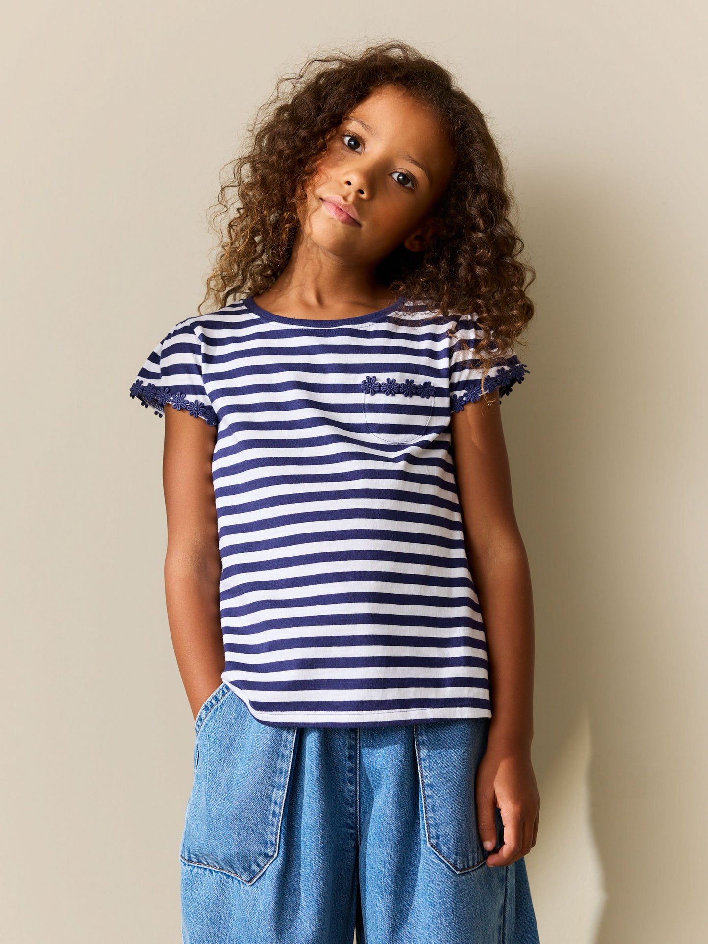 Dsiney Kidz - Navy/White Stripe Daisy Pocket T-Shirt (12mths-12yrs) image 1