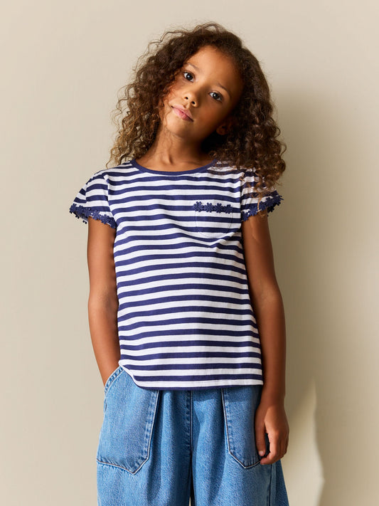 Dsiney Kidz - Navy/White Stripe Daisy Pocket T-Shirt (12mths-12yrs) image 1