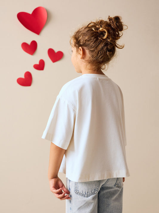 Dsiney Kidz - White Boxy Sequin Heart T-Shirt (3-16yrs) image 2