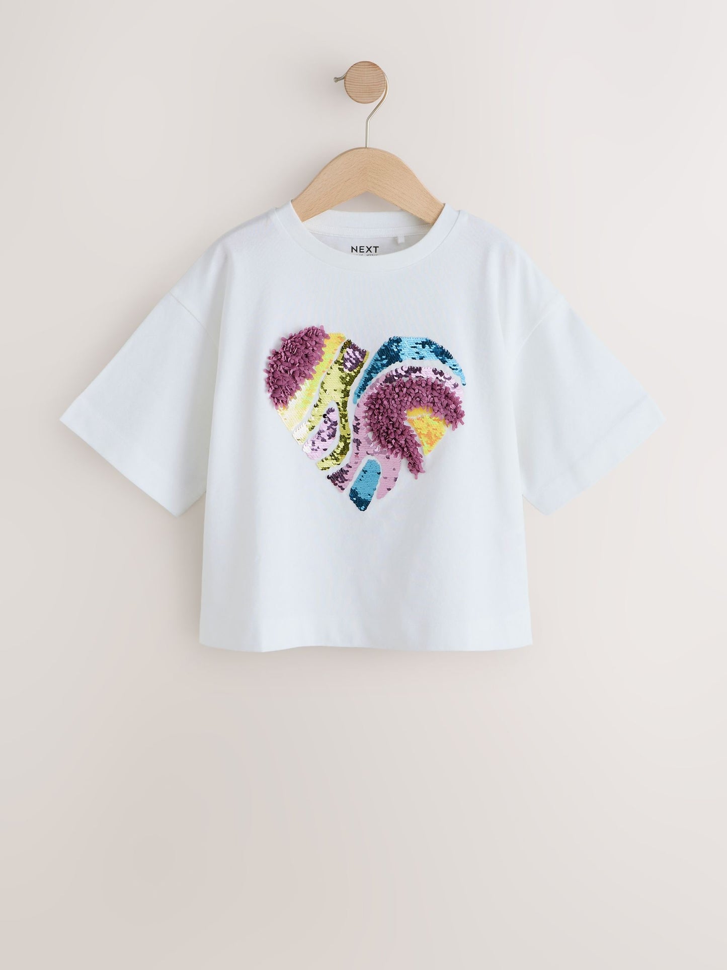 Dsiney Kidz - White Boxy Sequin Heart T-Shirt (3-16yrs) image 3