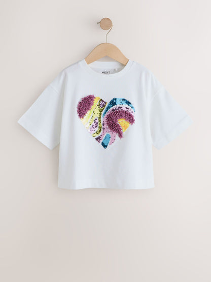 Dsiney Kidz - White Boxy Sequin Heart T-Shirt (3-16yrs) image 3