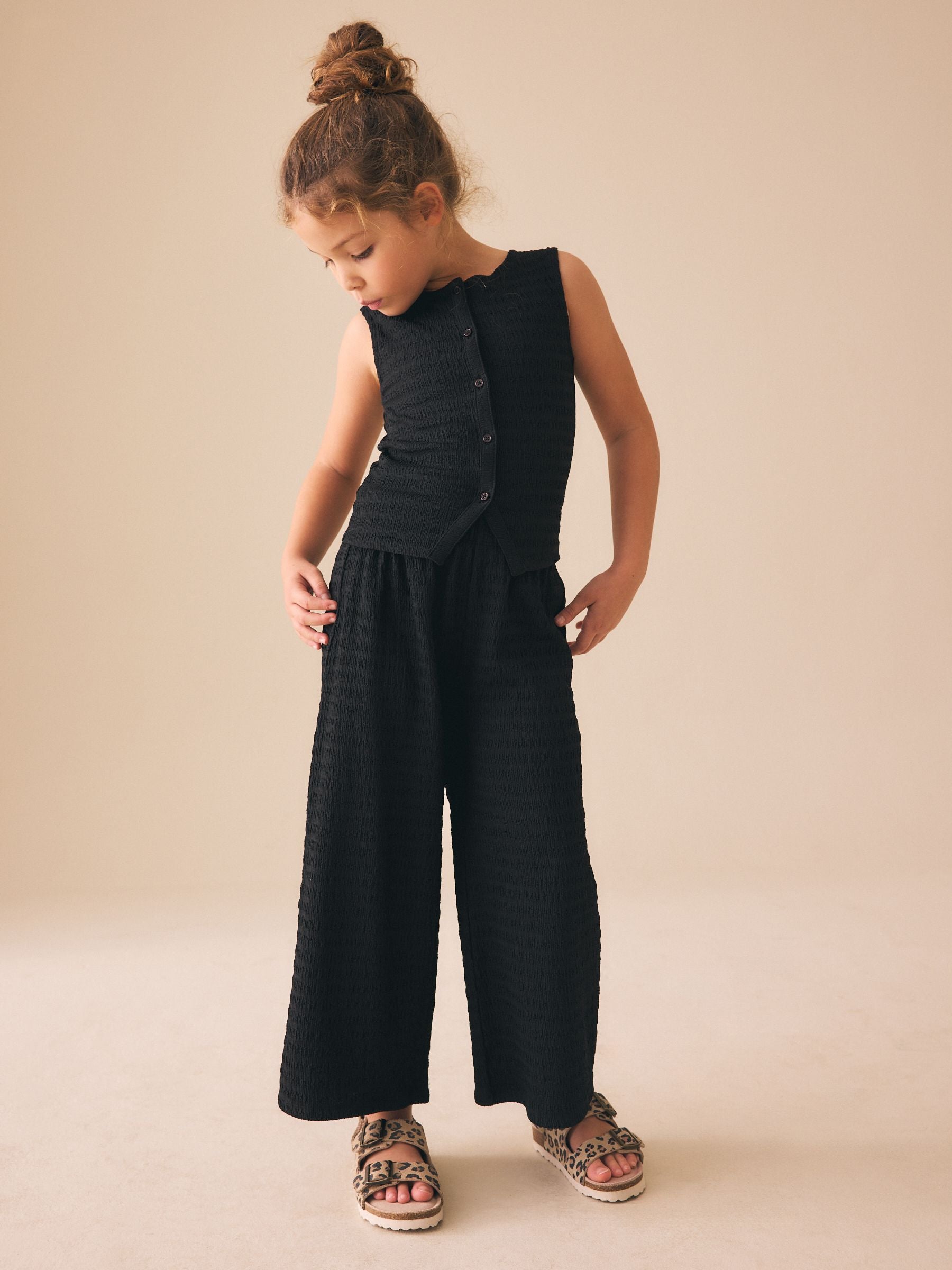 Dsiney Kidz - Black Textured Waistcoat Wide Leg Set (3-16yrs) image 1