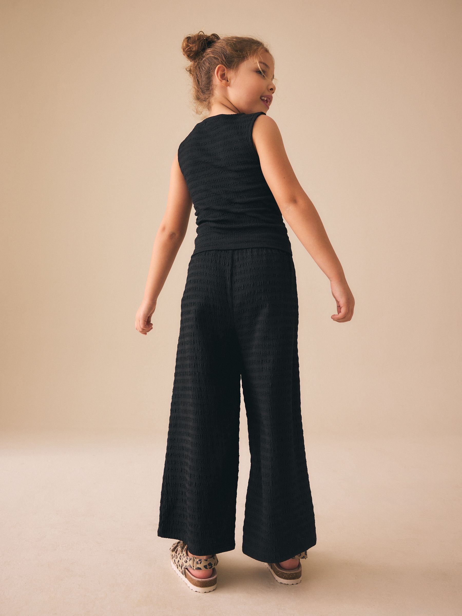 Dsiney Kidz - Black Textured Waistcoat Wide Leg Set (3-16yrs) image 2