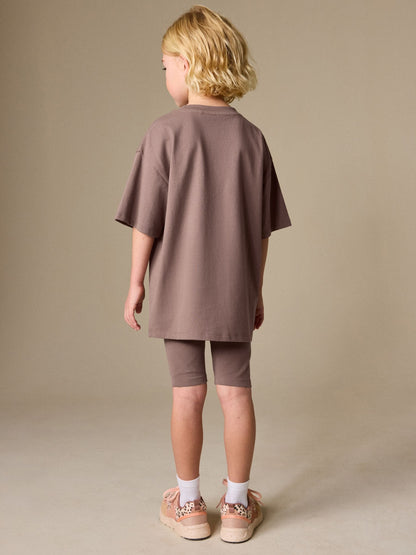 Dsiney Kidz - Brown Studio Aura Oversized T-Shirt Cycling Shorts Set (3-16yrs) image 3