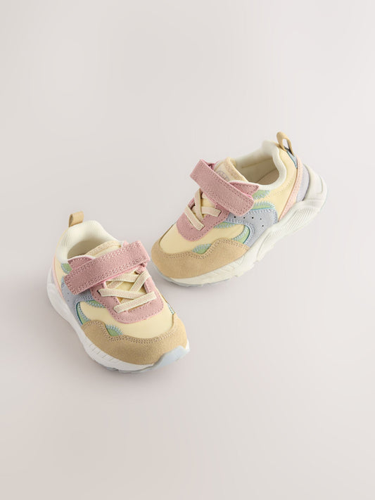 Multi Pastel Wide Fit (G) Elastic Lace Touch Fasten Trainers image 1