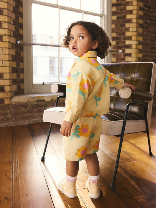 Yellow Flower Printed Jacket And Shorts Set (3mths-7yrs) image 3