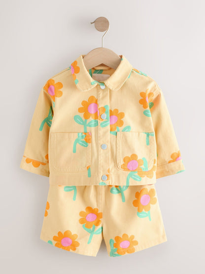 Yellow Flower Printed Jacket And Shorts Set (3mths-7yrs) image 3