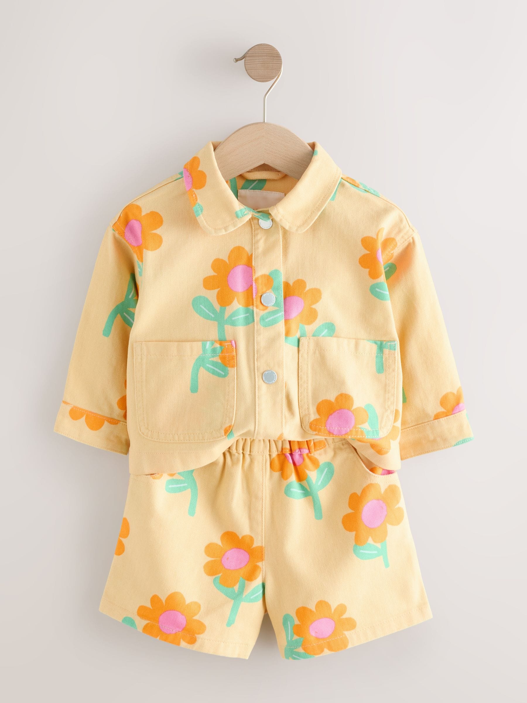 Yellow Flower Printed Jacket And Shorts Set (3mths-7yrs) image 4
