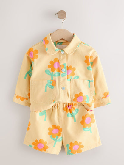 Yellow Flower Printed Jacket And Shorts Set (3mths-7yrs) image 4