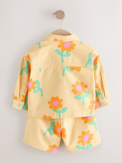 Yellow Flower Printed Jacket And Shorts Set (3mths-7yrs) image 5