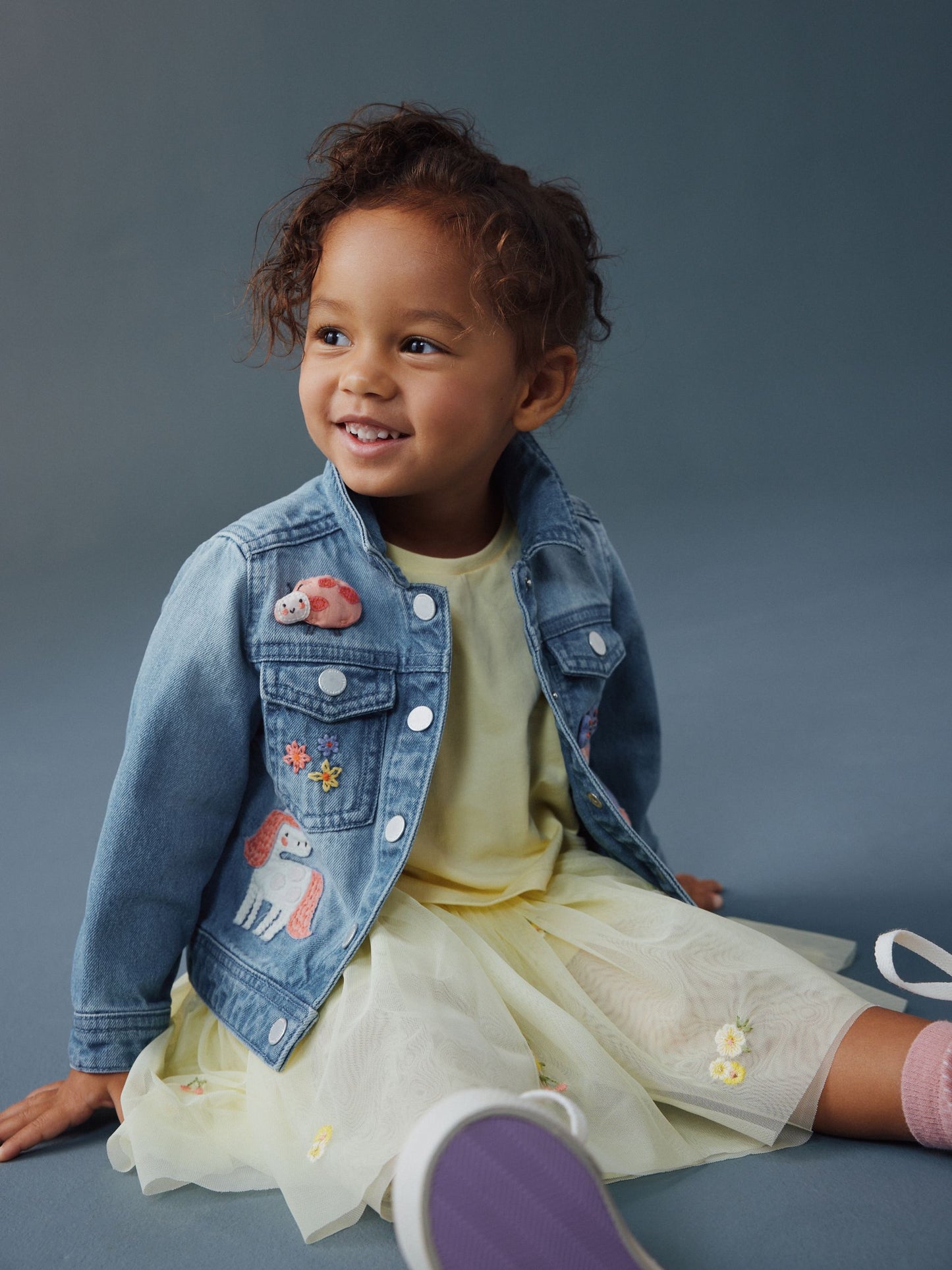 Dsiney Kidz - Mid Blue Denim Unicorn Embroidered Western Jacket (3mths-7yrs) image 1