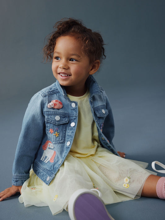 Dsiney Kidz - Mid Blue Denim Unicorn Embroidered Western Jacket (3mths-7yrs) image 1