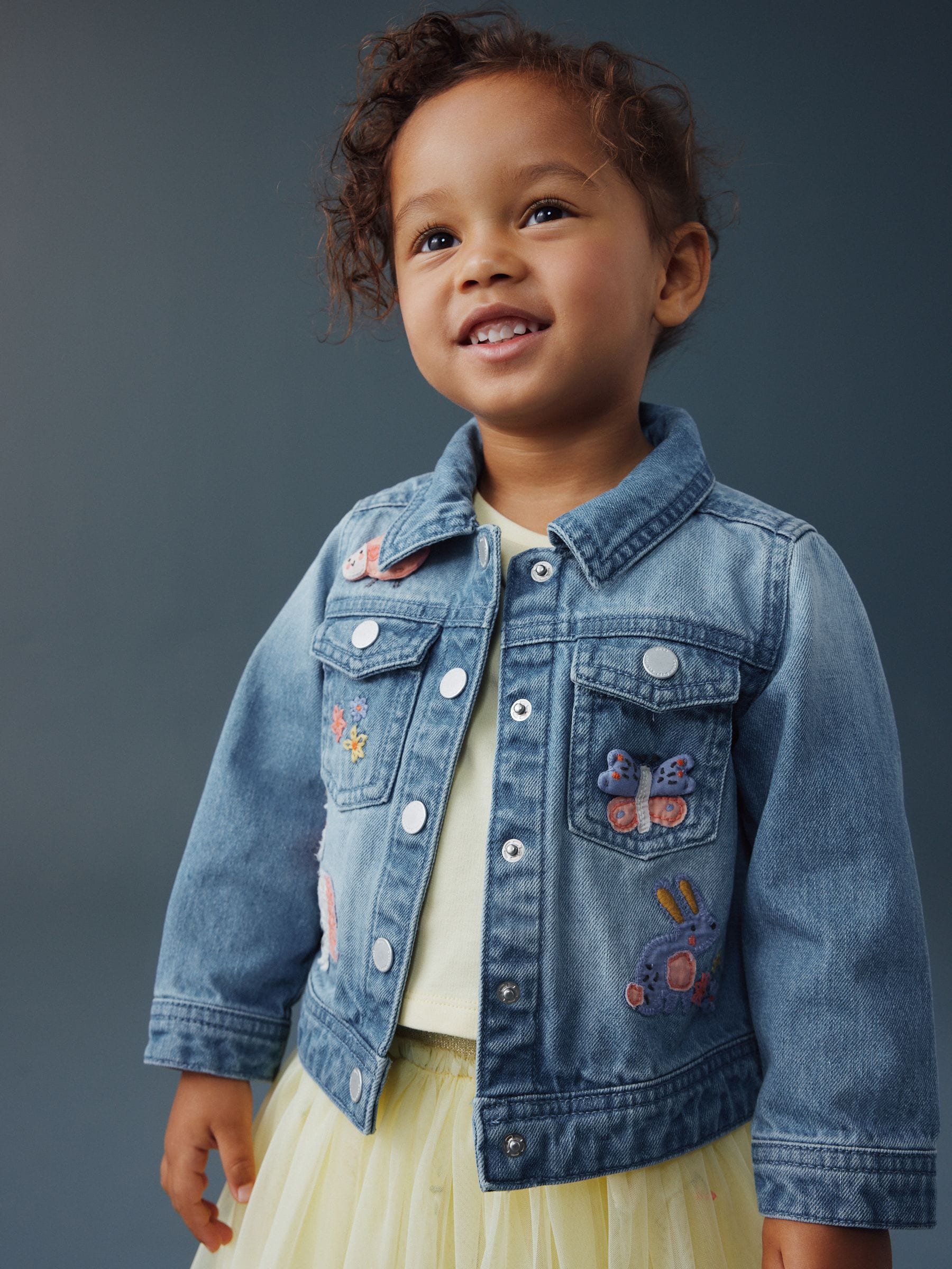 Dsiney Kidz - Mid Blue Denim Unicorn Embroidered Western Jacket (3mths-7yrs) image 3