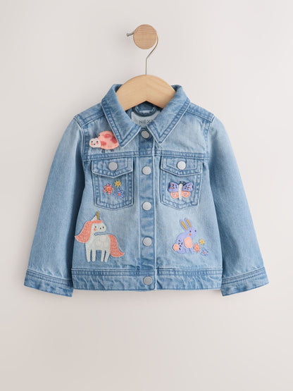 Dsiney Kidz - Mid Blue Denim Unicorn Embroidered Western Jacket (3mths-7yrs) image 5