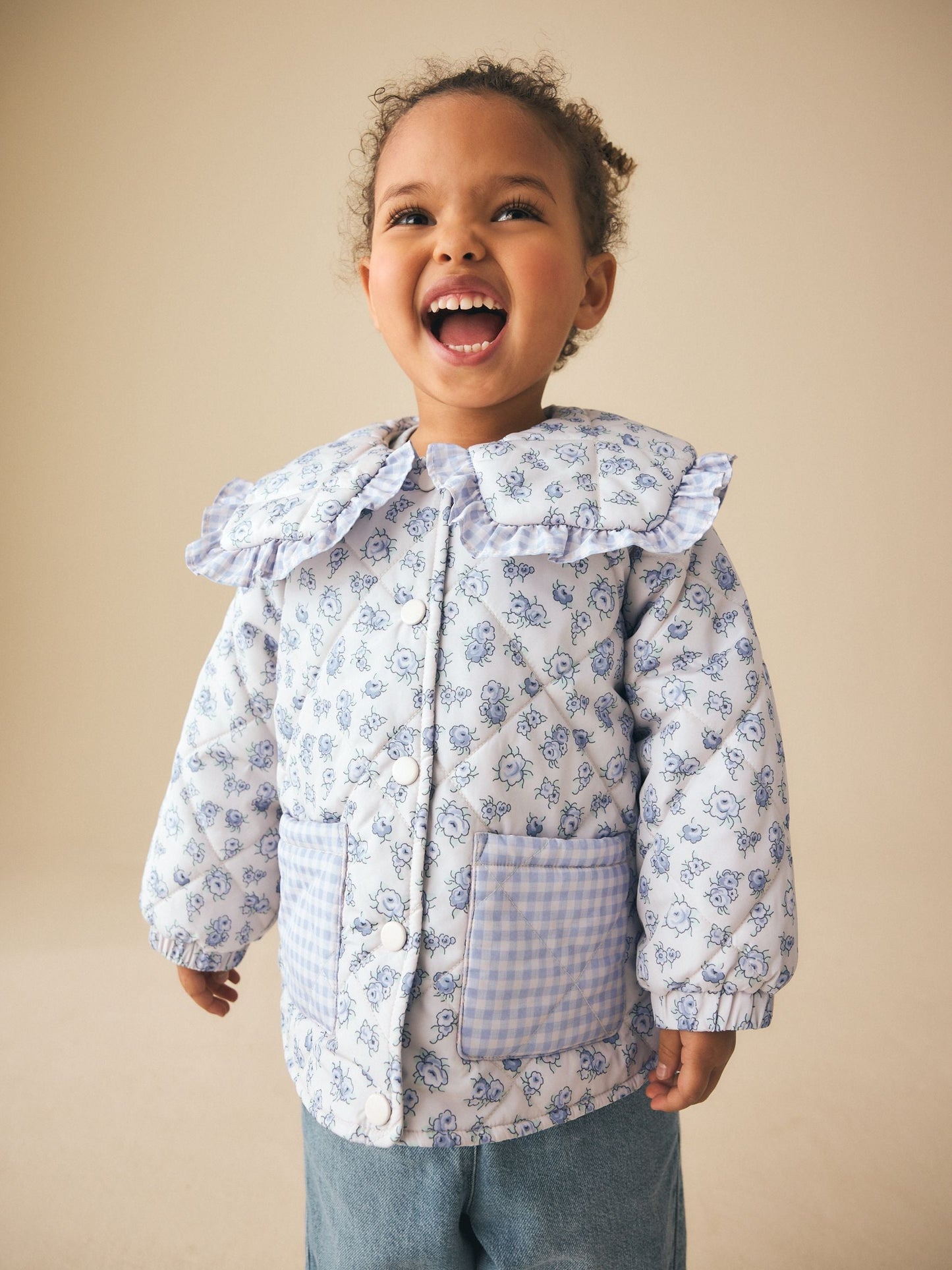 Dsiney Kidz - Blue/White Shower Resistant Frill Collar Quilted Jacket (3mths-7yrs) image 1