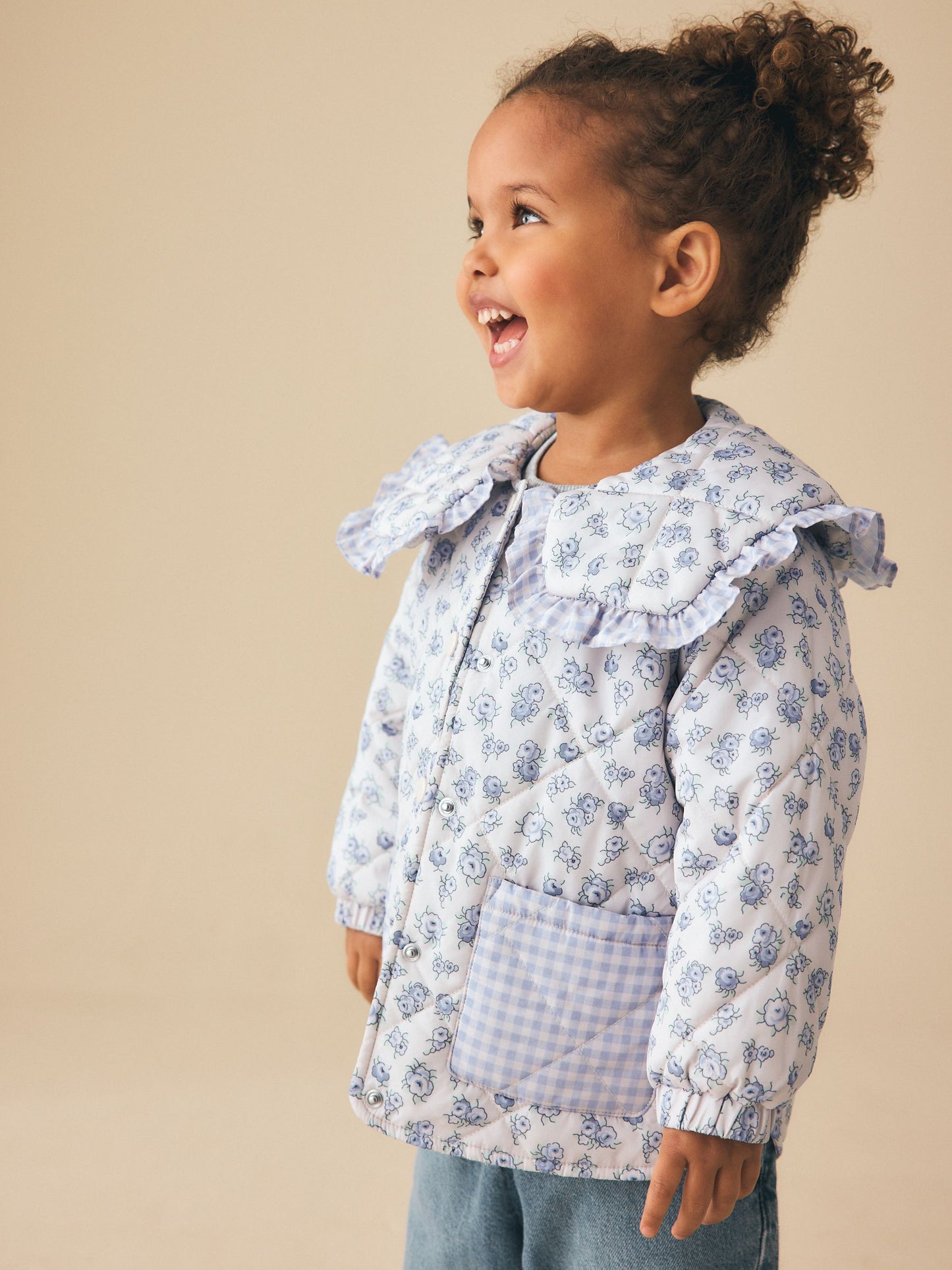 Dsiney Kidz - Blue/White Shower Resistant Frill Collar Quilted Jacket (3mths-7yrs) image 2