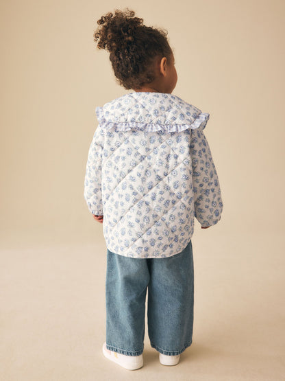 Dsiney Kidz - Blue/White Shower Resistant Frill Collar Quilted Jacket (3mths-7yrs) image 4