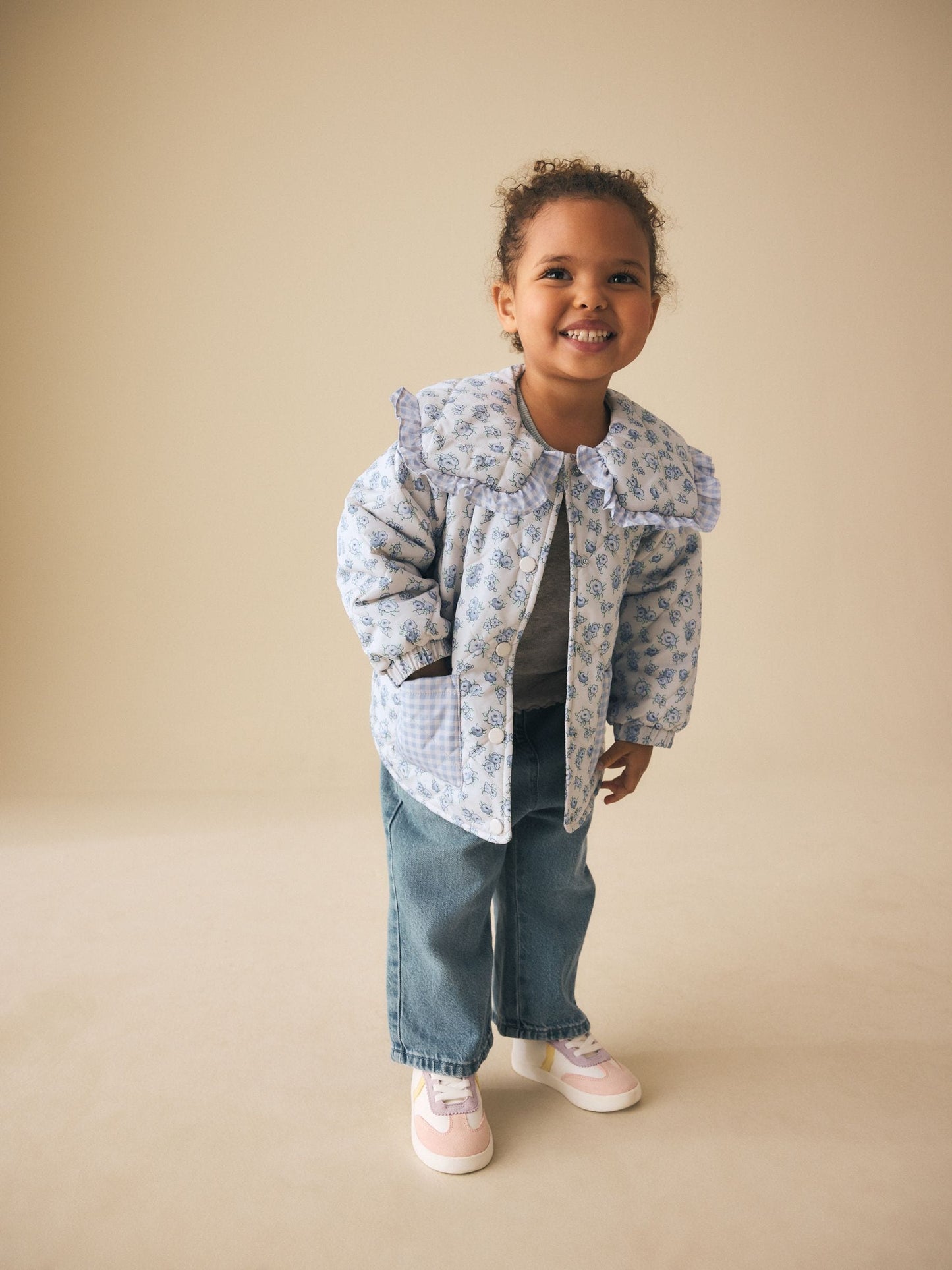 Dsiney Kidz - Blue/White Shower Resistant Frill Collar Quilted Jacket (3mths-7yrs) image 5