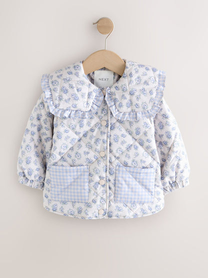 Dsiney Kidz - Blue/White Shower Resistant Frill Collar Quilted Jacket (3mths-7yrs) image 6