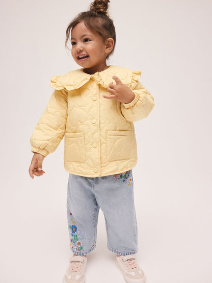 Dsiney Kidz - Lemon Yellow Shower Resistant Frill Collar Quilted Jacket (3mths-7yrs) image 3