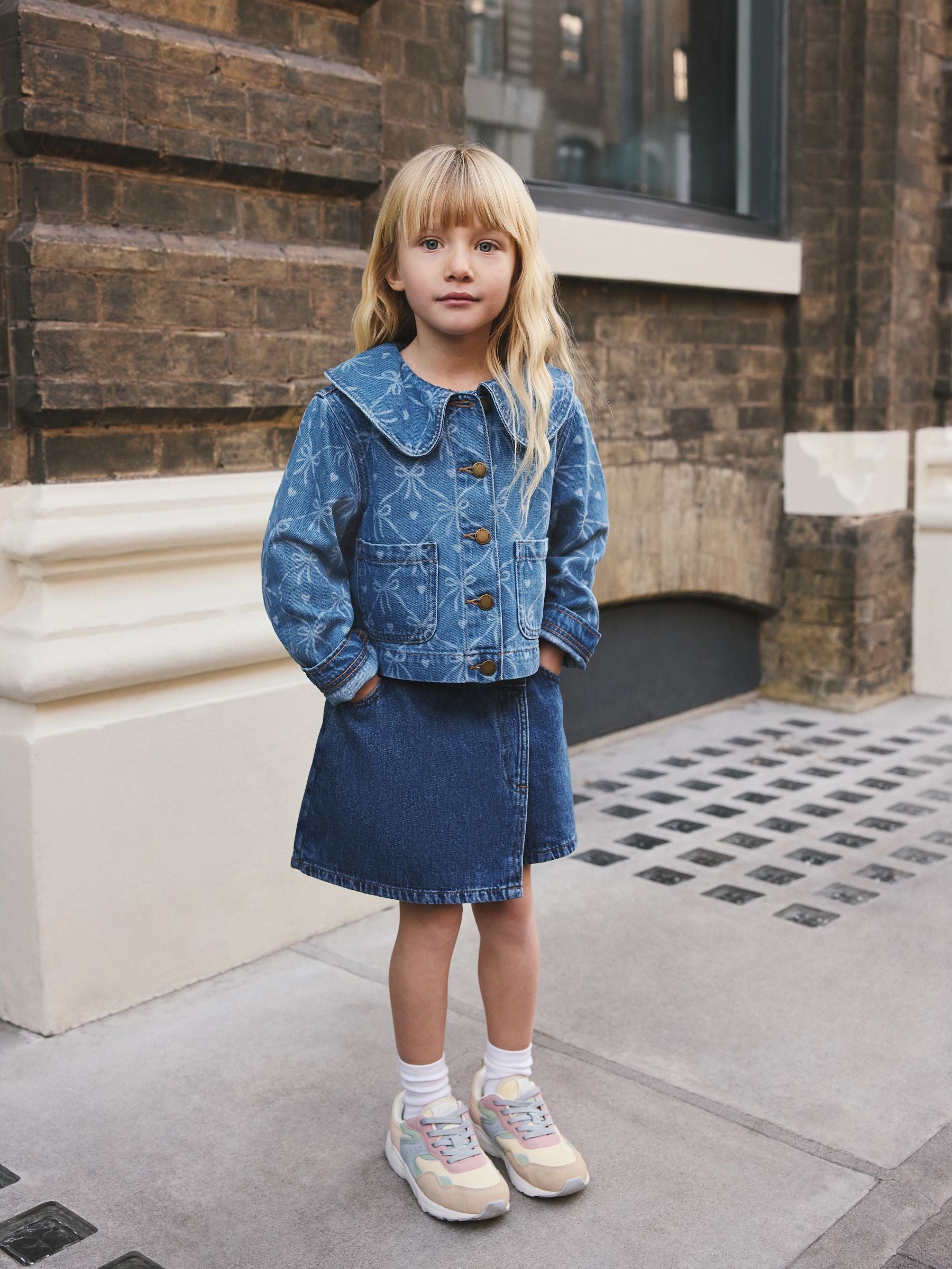 Dsiney Kidz - Denim Mid Blue Bow Print Jacket (3-16yrs) image 1