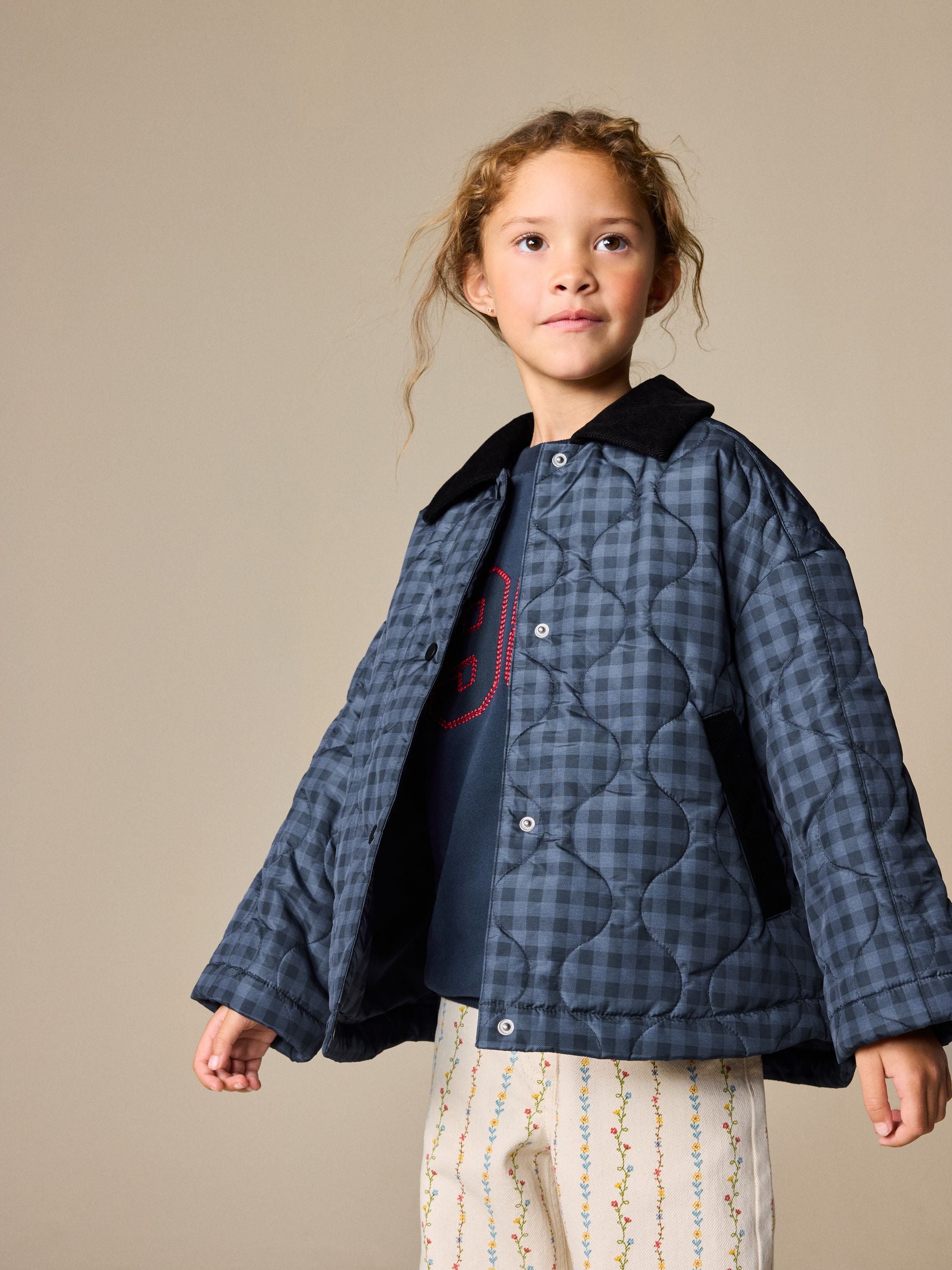 Dsiney Kidz - Navy Check Shower Resistant Quilted Barn Jacket (3-16yrs) image 2