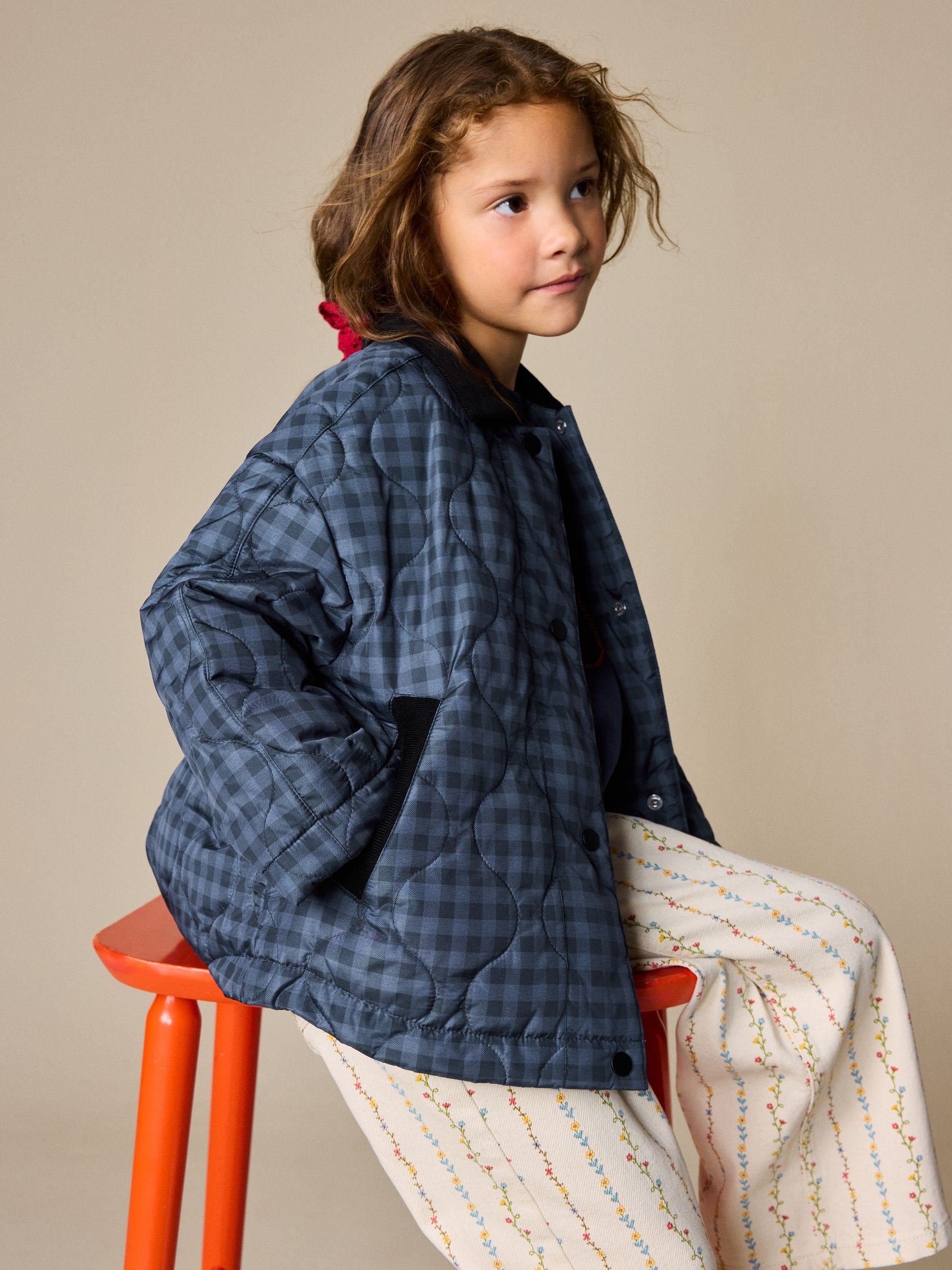 Dsiney Kidz - Navy Check Shower Resistant Quilted Barn Jacket (3-16yrs) image 3