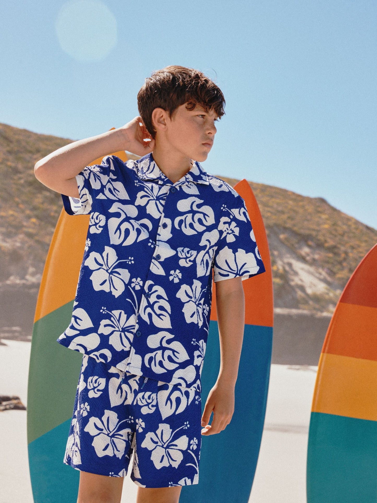 Dsiney Kidz - Navy Hawaiian Print Swim Shorts and Shirt Set (3-16yrs) image 1