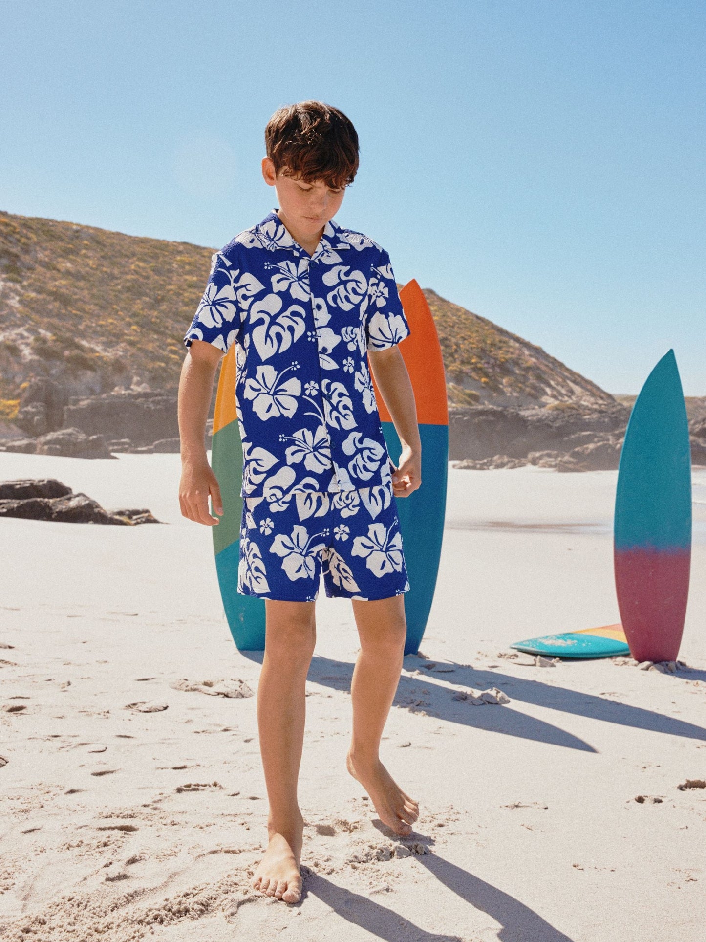 Dsiney Kidz - Navy Hawaiian Print Swim Shorts and Shirt Set (3-16yrs) image 2