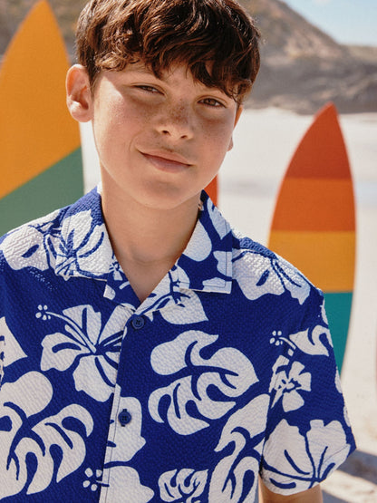 Dsiney Kidz - Navy Hawaiian Print Swim Shorts and Shirt Set (3-16yrs) image 4