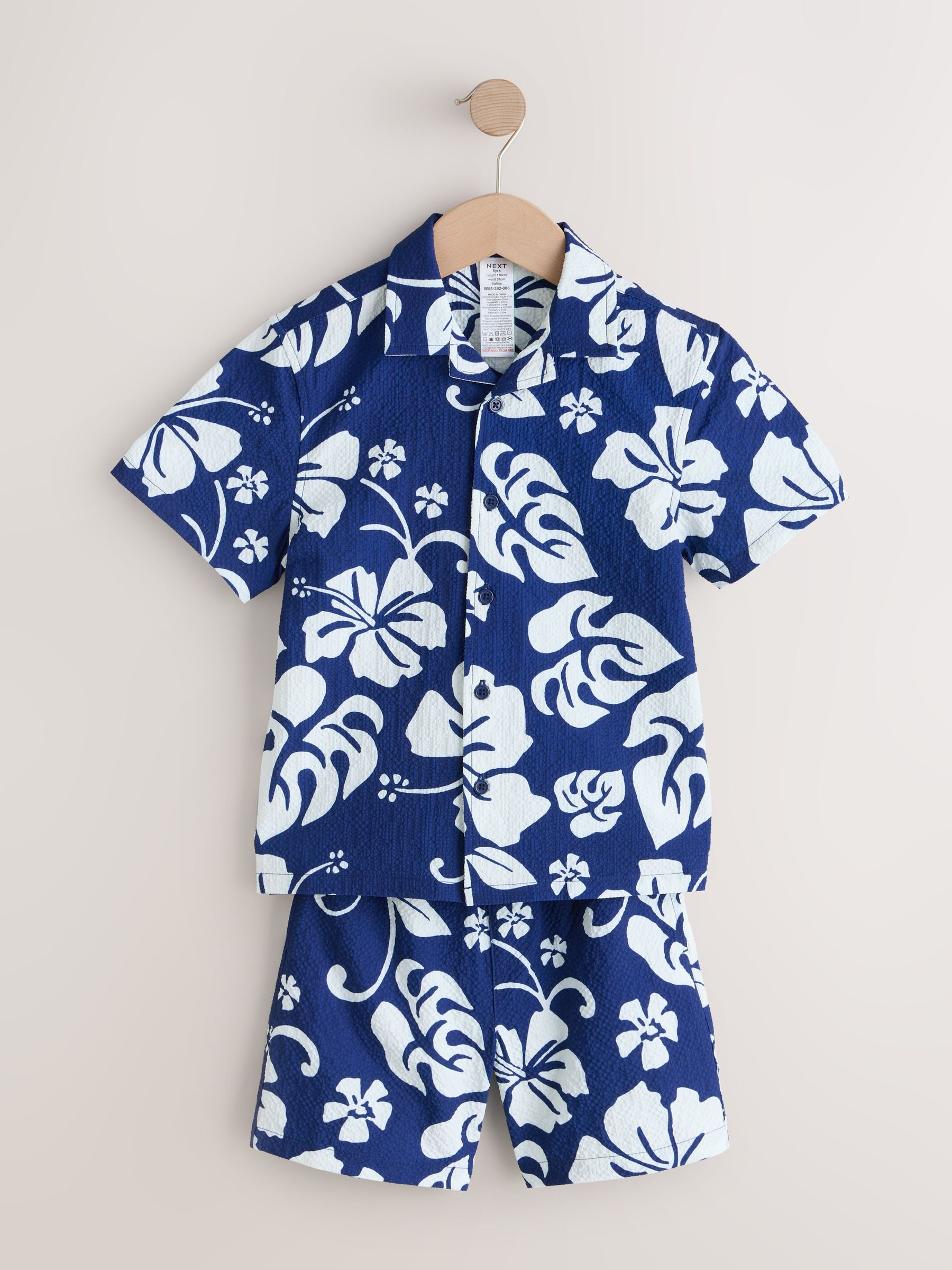 Dsiney Kidz - Navy Hawaiian Print Swim Shorts and Shirt Set (3-16yrs) image 5