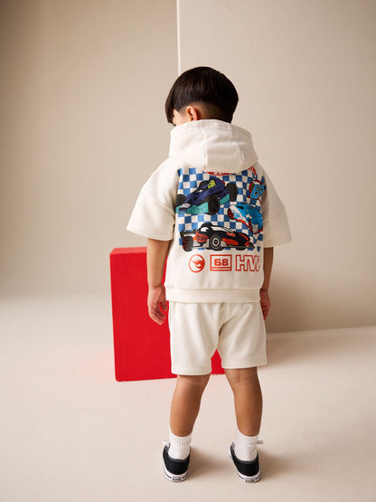 White Hot Wheels Short Sleeve Hoodie and Shorts Set (6mths-8yrs) image 3