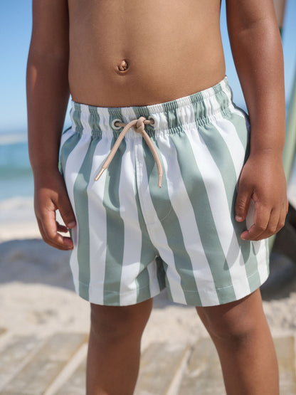 Green and White Stripe Printed Swim Shorts (3mths-7yrs) image 1