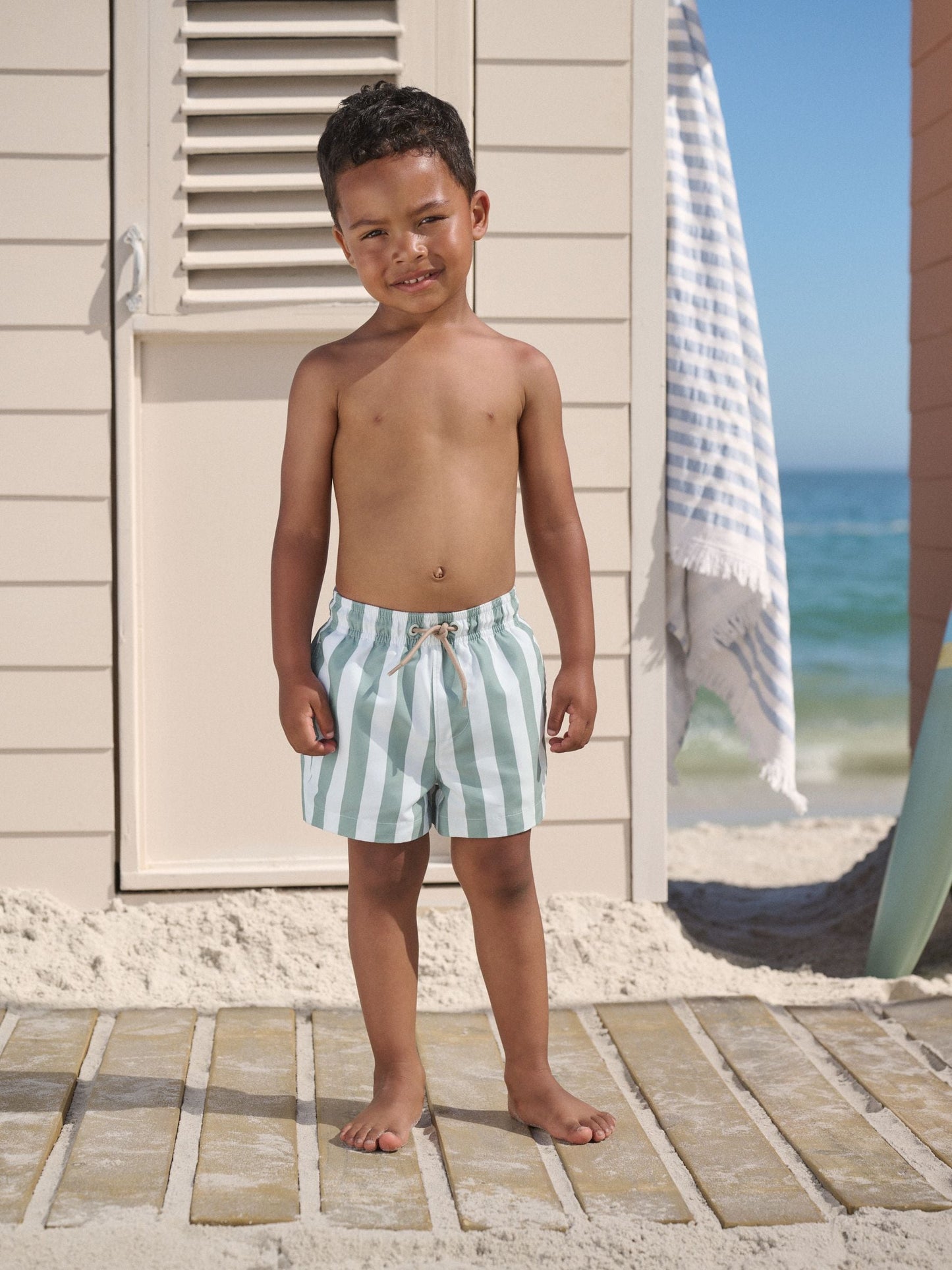Green and White Stripe Printed Swim Shorts (3mths-7yrs) image 4