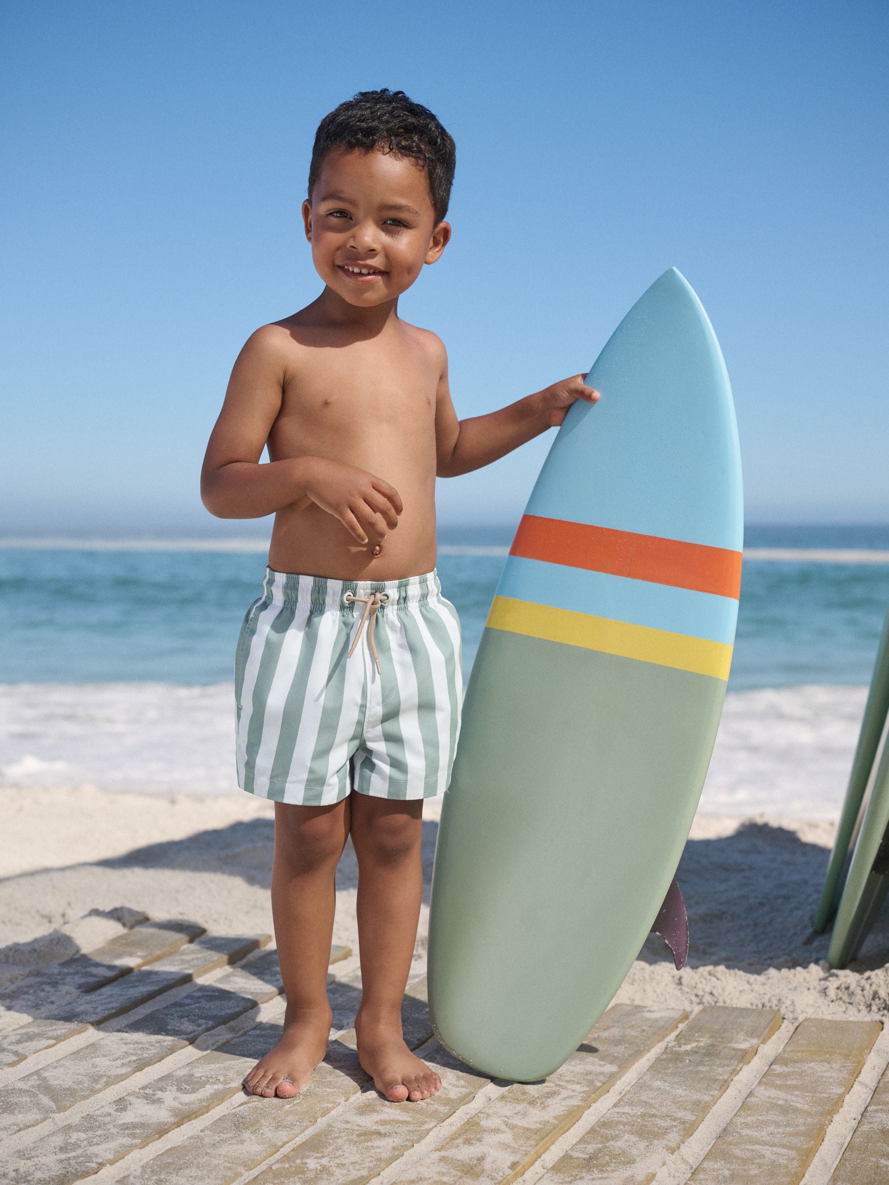 Green and White Stripe Printed Swim Shorts (3mths-7yrs) image 5
