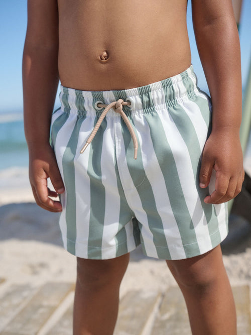 Green and White Stripe Printed Swim Shorts (3mths-7yrs) image 1