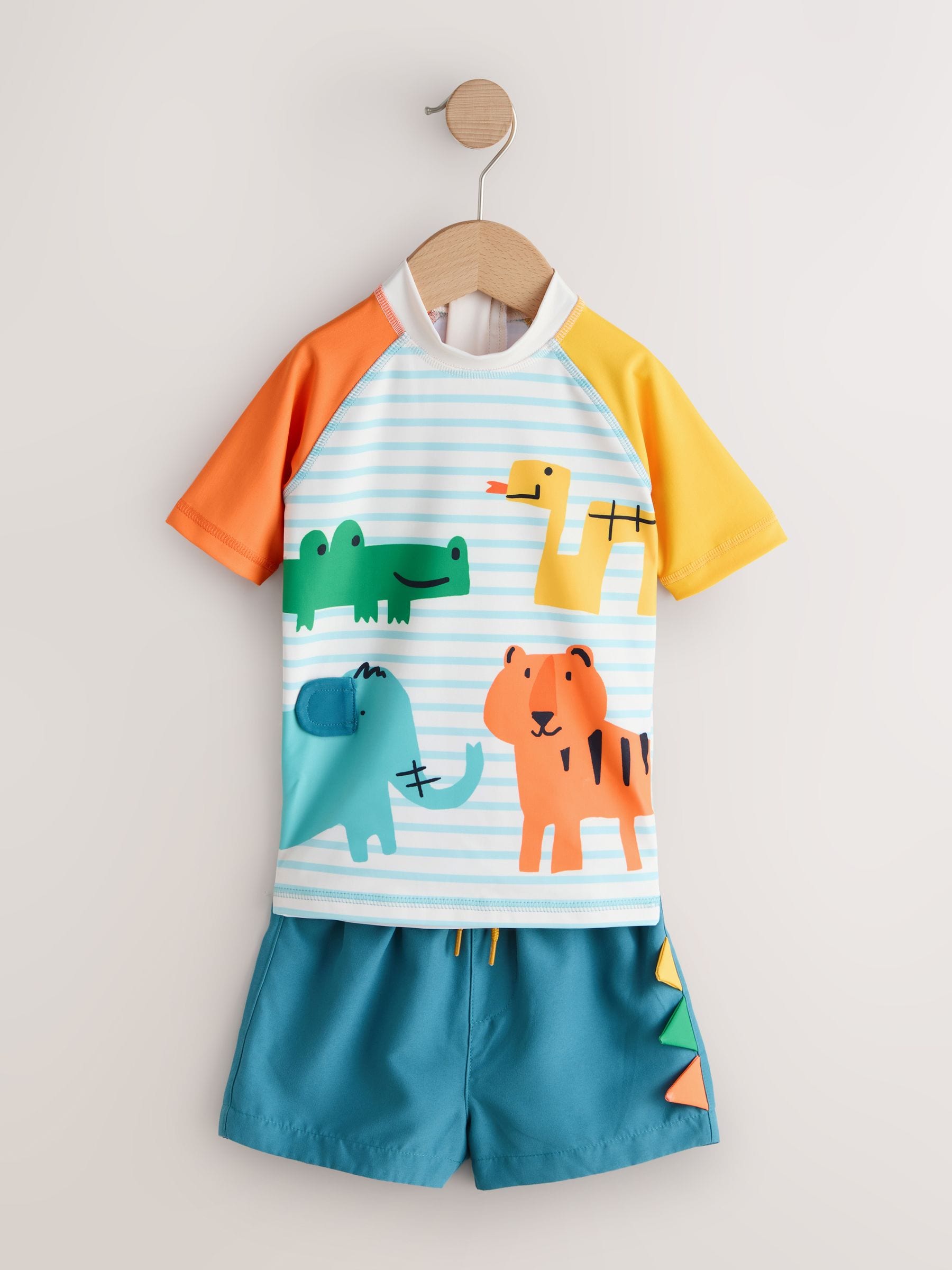 White/Red/Yellow Short Sleeve Sunsafe Rash Vest and Swim Shorts Set (3mths-7yrs) image 3