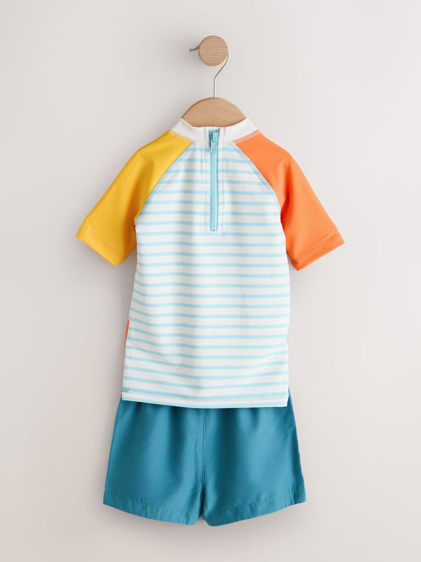 White/Red/Yellow Short Sleeve Sunsafe Rash Vest and Swim Shorts Set (3mths-7yrs) image 4
