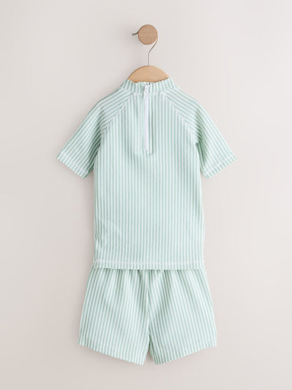 Green Textured Rash Vest and Swim Shorts Set (3mths-7yrs) image 2