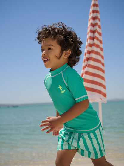 Green Short Sleeve Sunsafe Rash Vest and Swim Shorts Set (3mths-7yrs) image 1