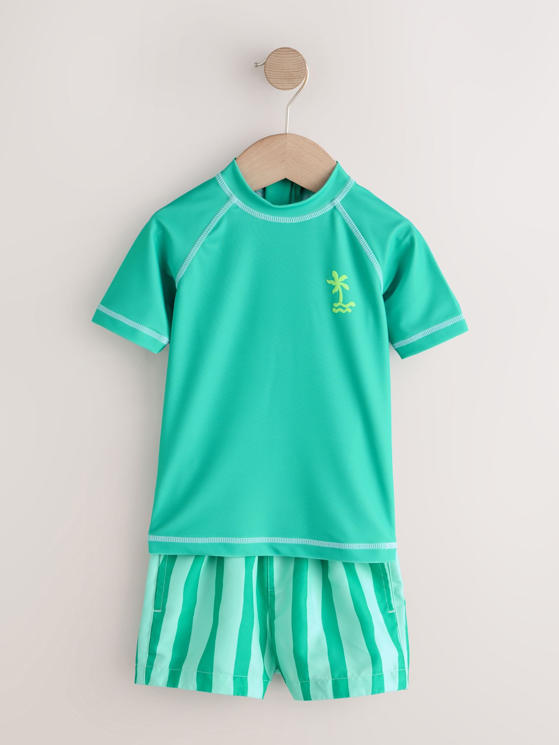 Green Short Sleeve Sunsafe Rash Vest and Swim Shorts Set (3mths-7yrs) image 4