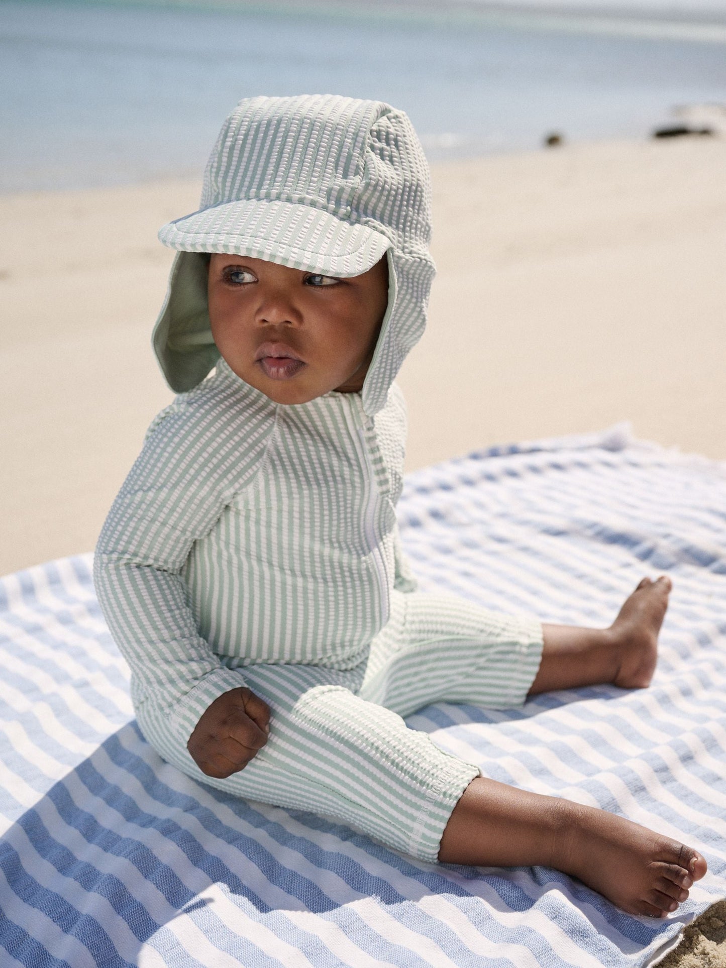 Mint Green Striped Sunsafe Swimsuit and Hat Set (3mths-7yrs) image 3