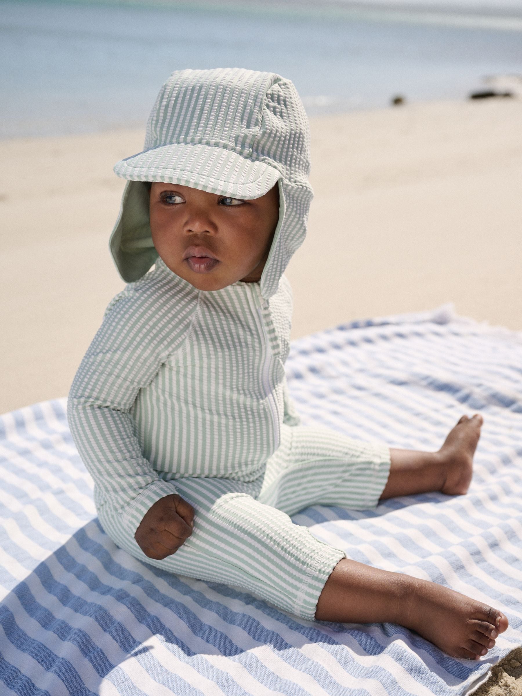 Mint Green Striped Sunsafe Swimsuit and Hat Set (3mths-7yrs) image 3