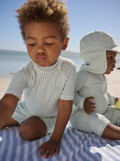 Mint Green Striped Sunsafe Swimsuit and Hat Set (3mths-7yrs) image 4