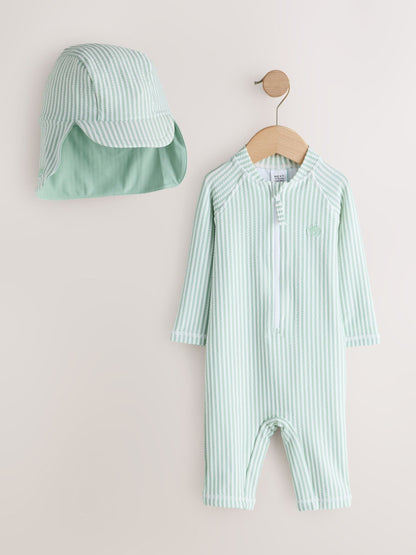 Mint Green Striped Sunsafe Swimsuit and Hat Set (3mths-7yrs) image 6