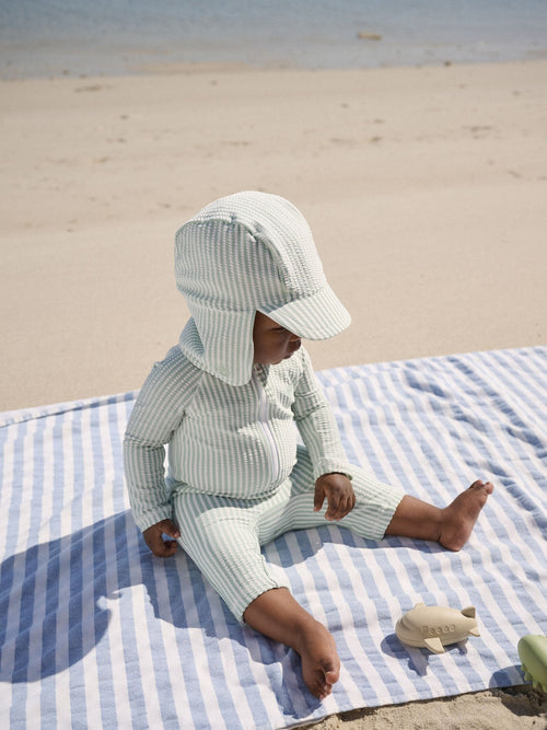 Mint Green Striped Sunsafe Swimsuit and Hat Set (3mths-7yrs) image 1